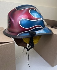 Casco de Bomberos Cairns & Brother Rojo Azul Llamas Talla 6.5-8 RARO