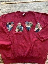 Vntg 90  s Craft Sweatshirt Granny Cottage Chic, Crafty Chick Quilted Hearts SzL