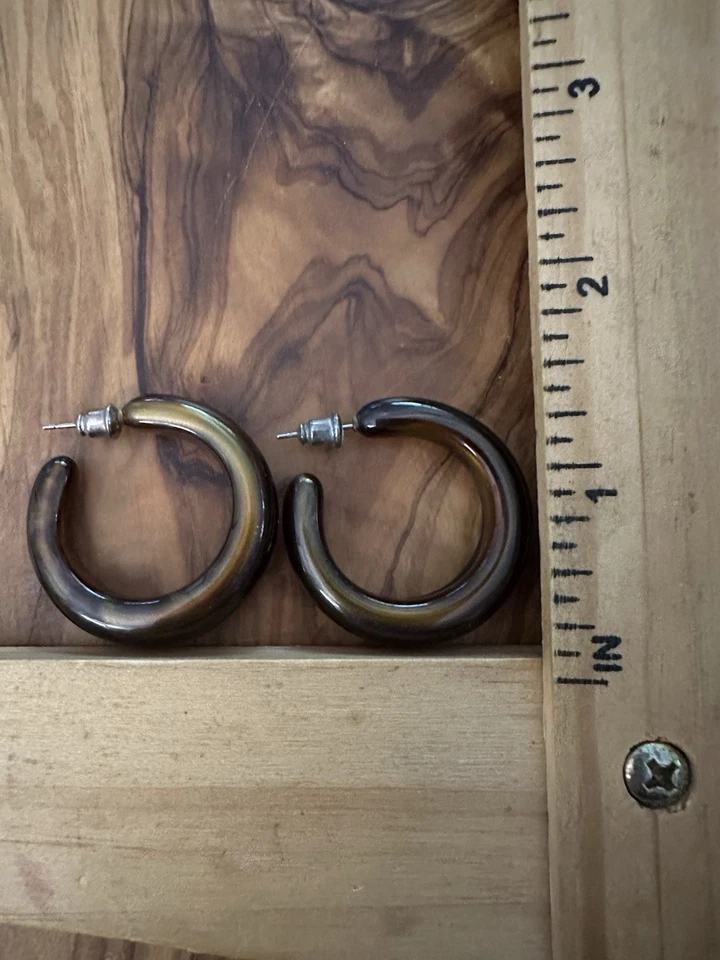 Resin & Acrylic Hoop Earrings Faux Tortoise Shell Brown Pink Green Purple 9 Sets - Image 2 of 4