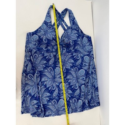 Blue Floral Dot Print Crisscross Back Tankini Swim Top Flared Swim Dress Sz  5XL | eBay