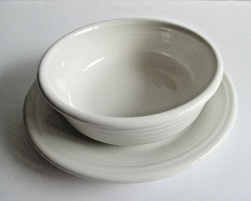 Fiesta Ware Vintage White 5.5" Bowl + 7" Plate Salad Side '86 Homer Laughlin USA