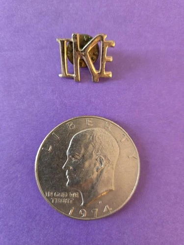 1974 Ike Silver Dollar "D" And 1956 I LIKE IKE Campaign Pin, Gold Toned, VG