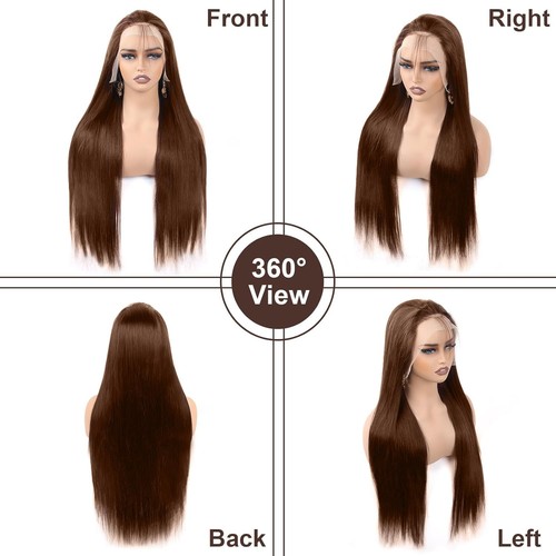 26 Inch Brown Straight Lace Front Wigs Human Hair Chocolate Brown Lace Front ... - Picture 3 of 6