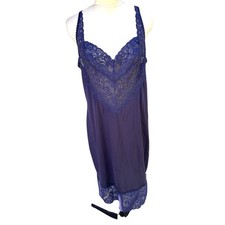 Vintage Vanity Fair Navy Blue Lace Slip Dress Nightgown sz 38 24"