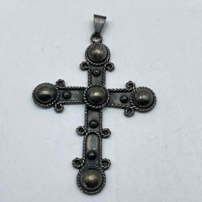 Vintage 925 Mexican Sterling Silver Cross Pendant Taxco TA-25 Rope 23g