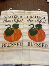 NWT Two Autumn/ Fall Kitchen Towels GRATEFUL thankful BLESSED Pumpkin