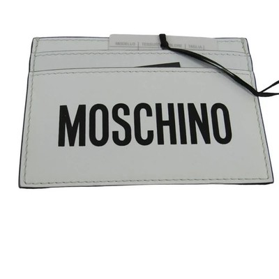 MOSCHINO Leather Logo Credit Card Wallet in White Black Logo 10CM x 12CM