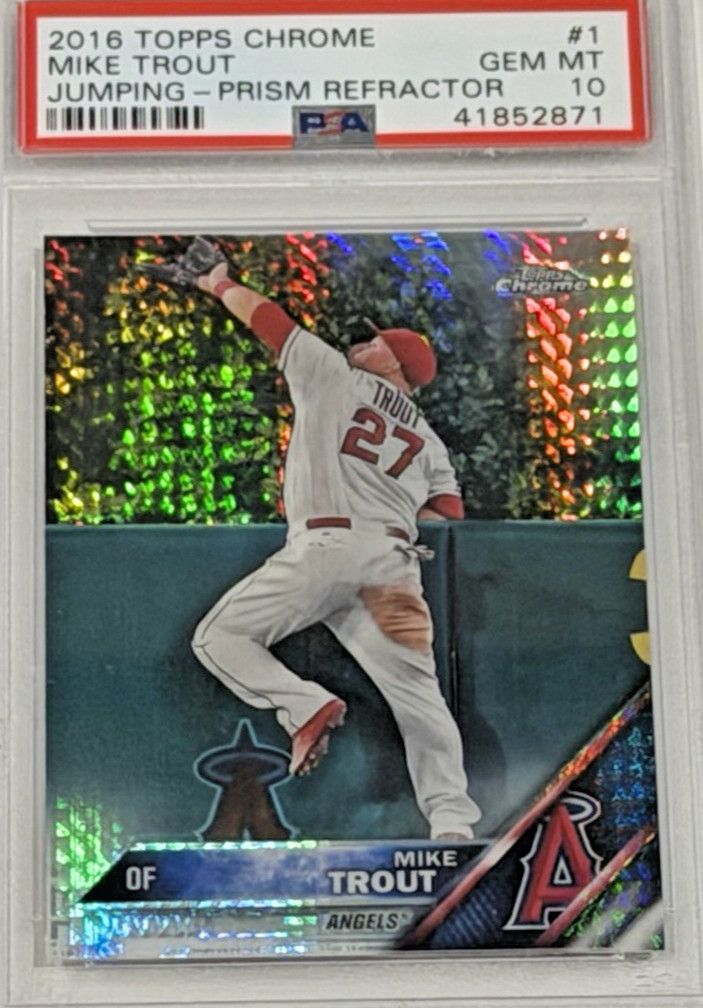 Mike Trout 2016 Topps Chrome #1 Jumping Prism Refractor PSA 10 GEM MINT