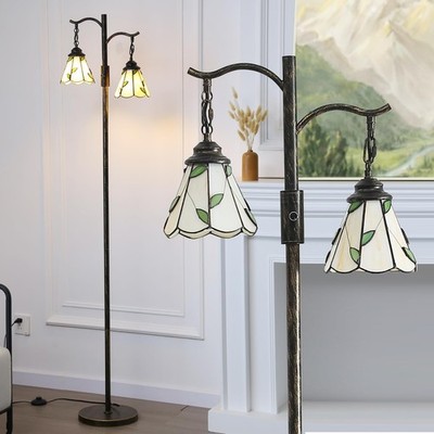 Vintage Dimmable Floor Lamp,2 Tiffany Lampshades Standing Lamp