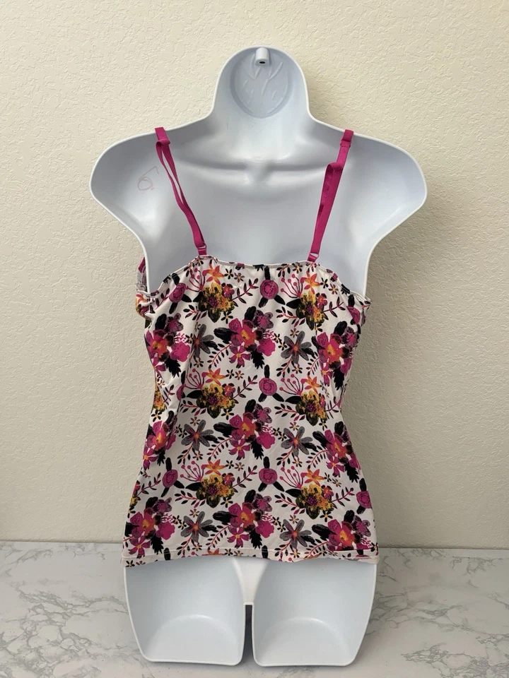 Pullover DAISY FUENTES Mujer Seda Top Encaje Talla L Floral Rosa Ajustable P Foto 3 de 4