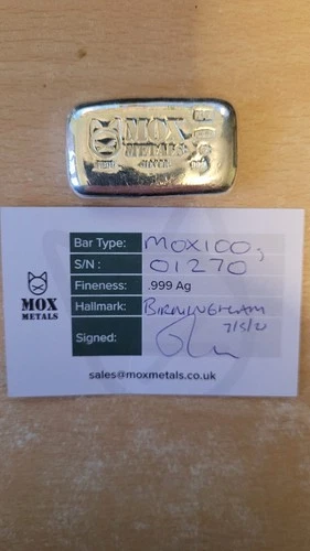 100g MOX Metals 999 fine silver bullion bar