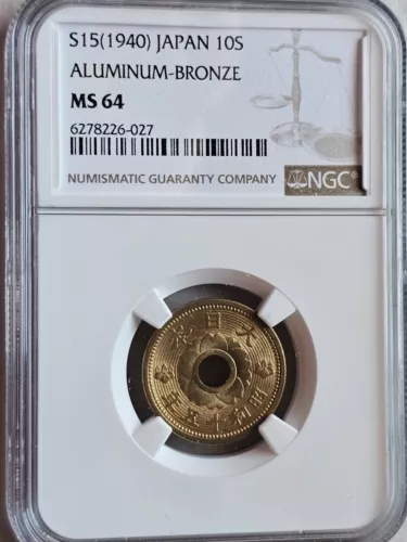 Japan 10 Sen Aluminum Bronze S15 (1940) NGC MS 64