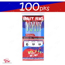 100pks Size 6 Sabiki Rig 6 Gold hooks Fishing Piscatore Red White Feahter WOW