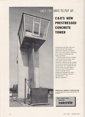 1958 Portland Cement Ad: C&O Chesapeake & Ohio Railway Concrete Retarder Tower