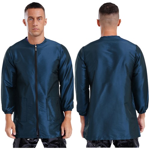 Unisex Long Sleeve Zipper Pockets Robe Gown Smock Jacket for Hair Barber Salon - Picture 44 of 113