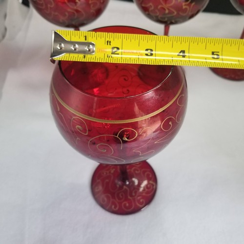 4 Rote Donau Rubinrot und Gold seltene rumänische Kristall Weingläser / handbemalt - Bild 10 von 10