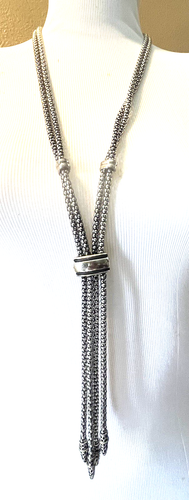 Vintage Silver Metal Large Chain Link Necklace Bold Long Chunky Runway Style 44" - Picture 14 of 22