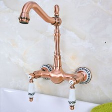 Antique Red Copper Swivel Wall Mount Bathroom  Kitchen Sink Faucet Mixer Tap