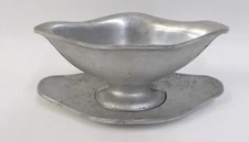 Vintage Guardia Service Pewter Double Spout Gravy Boat with Underplate