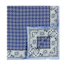 100%Silk pocket square Light blue Paisley 53cm 21" Hand rolled Made in China