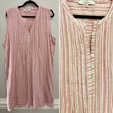 Casacabana Pink Stripe Summer Resort Linen Blend Pleated Shift Dress XL