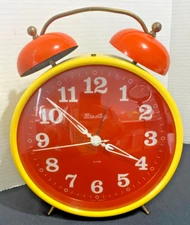 BRADLEY WEST GERMANY ORANGE & YELLOW DOUBLE BELL ALARM CLOCK B2
