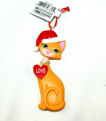 Kurt S. Adler Orange Siamese Love Red Heart Cat Christmas Tree Ornament 4'' tall