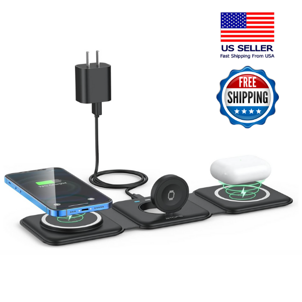 Wireless Charger 3 in 1, Magnetic Travel Wireless Charging Station Multiple-image