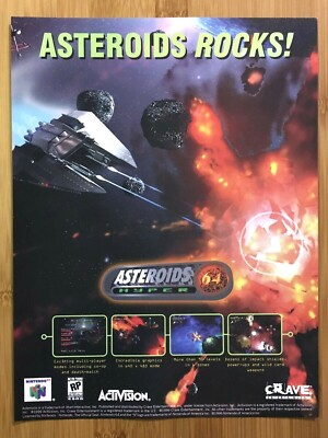 Asteroids Hyper N64 Nintendo 64 1999 Vintage Print Ad/Poster Authentic Official!