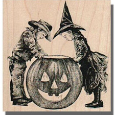 Wood Rubber Stamp, PUMPKIN KIDS, Halloween,Witch, Jack O Lantern,Cowboy,Hat,Girl