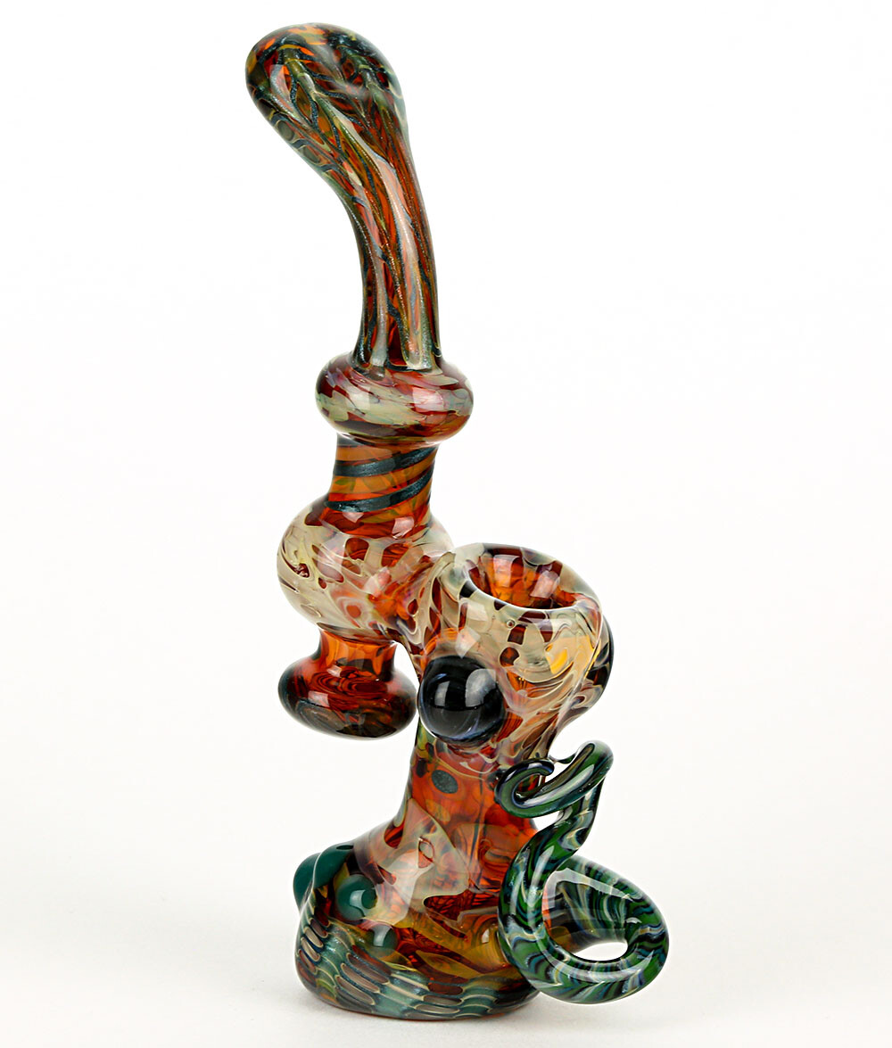 American Made Glass Pipe Fume On Amber Glass Sherlock Bubbler USA 