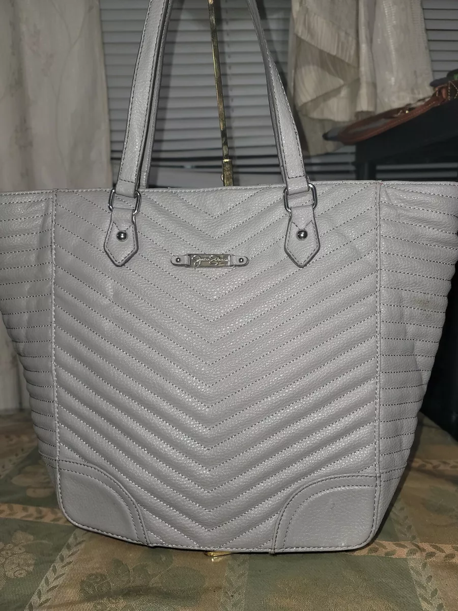 Jessica Simpson Gray Quilted PVC Large tote Shoulder Purse organizer