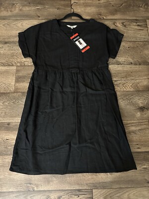 NWT BRIGGS Linen Shift Dress Size M Pockets Cuffed Sleeves V