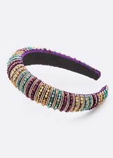 Mardi Gras Headband Sparkly Beaded Headband for Women Carnival Parade