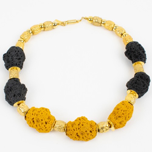 Vintage Balenciaga Gilt Metal and Lava Rock Resin Choker Necklace - Picture 4 of 10