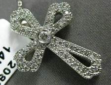 ANTIQUE .75CT DIAMOND 14K WHITE GOLD 3D FILIGREE MILGRAIN CROSS PENDANT #20835