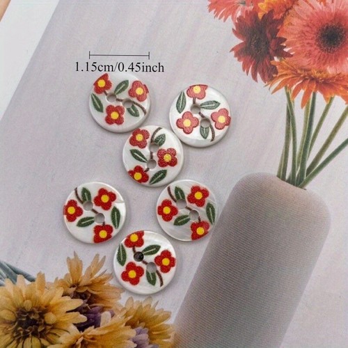 10pcs Floral Natural Shell Flat Button 2-hole Garment DIY Sewing Craft 1.15cm - Picture 4 of 6