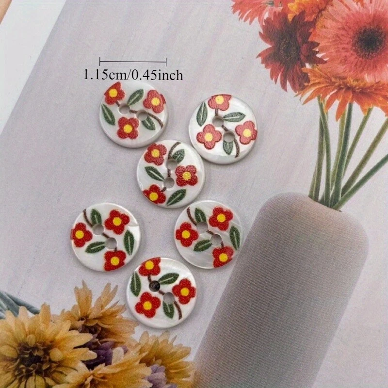 10pcs Floral Natural Shell Flat Button 2-hole Garment DIY Sewing Craft 1.15cm - Image 4 of 4