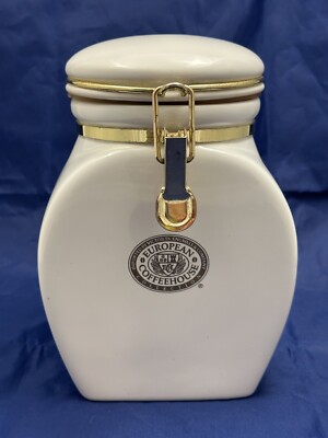 Vintage European Coffeehouse Collection White Canister Coffee Jar 8''