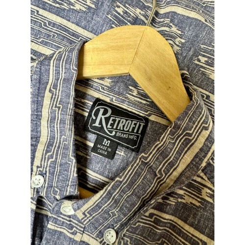Retrofit Aztec Print Button Down Casual Shirt Chambray Blue White Pattern M - Picture 5 of 5