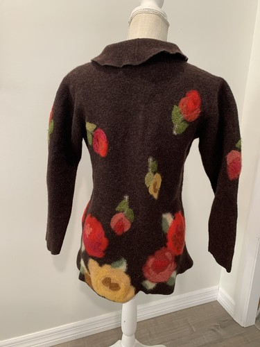 Beautiful Brown Susan Bristol Button Cardigan Mohair Wool Sweater Floral Size L - Picture 2 of 5