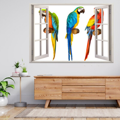 Ara Parrot, Macaw, Realistic 3d Window View Wall Sticker Poster Decal ...