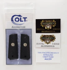 Colt 1911 Officer's Model ACP Checked Blk Lacquered Grip. Silver Medallions. New