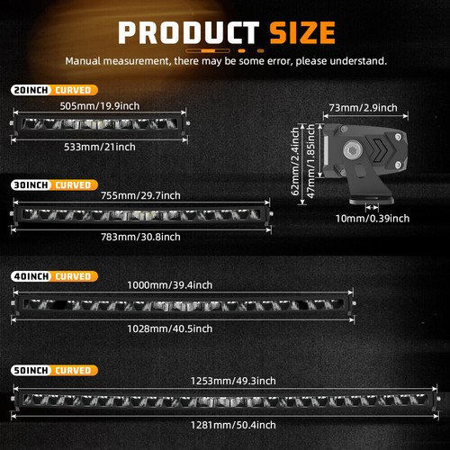 Curved 20"30"40"50" Slim Single Row LED Night Light Bar Off Road Driving SUV ATV - Picture 2 of 23