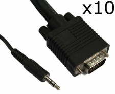 10 Pack Lot - 6ft VGA SVGA Video  3.5mm Stereo Audio PC Laptop to Monitor Cable