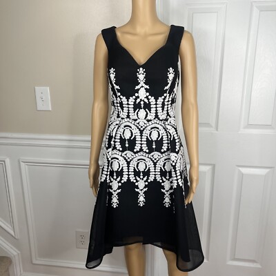 Adrianna Papell Mesh Dress 10 Black Embroidered Sleeveless Asymmetric Fit Flare | eBay Adrianna Papell Mesh Dress 10 Black Embroidered Sleeveless Asymmetric Fit Flare | eBay