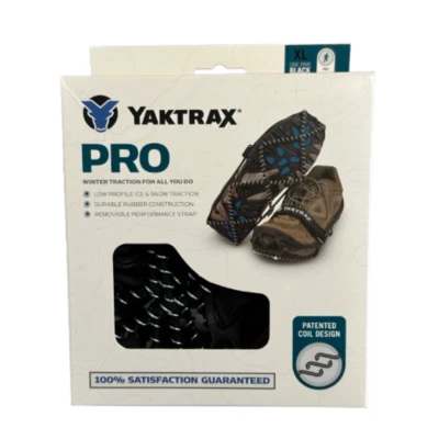 Yaktrax Pro for Ice, Snow, Hiking, Black (Size M-XL ) lightweight Shoe Traction
