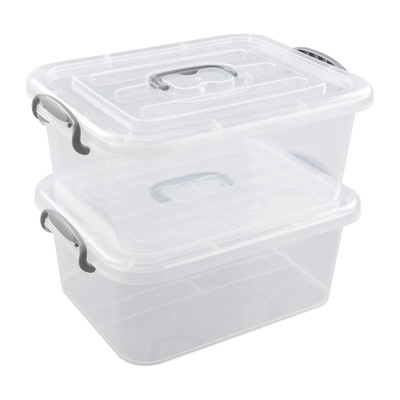 Dehouse 8 L Clear Storage Latch Box, 2-Pack Plastic Lidded Storage Bins