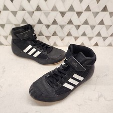 Adidas Athletic Wrestling Boxing Shoe YYJ 606004 Black White Stripe Youth Sz 3