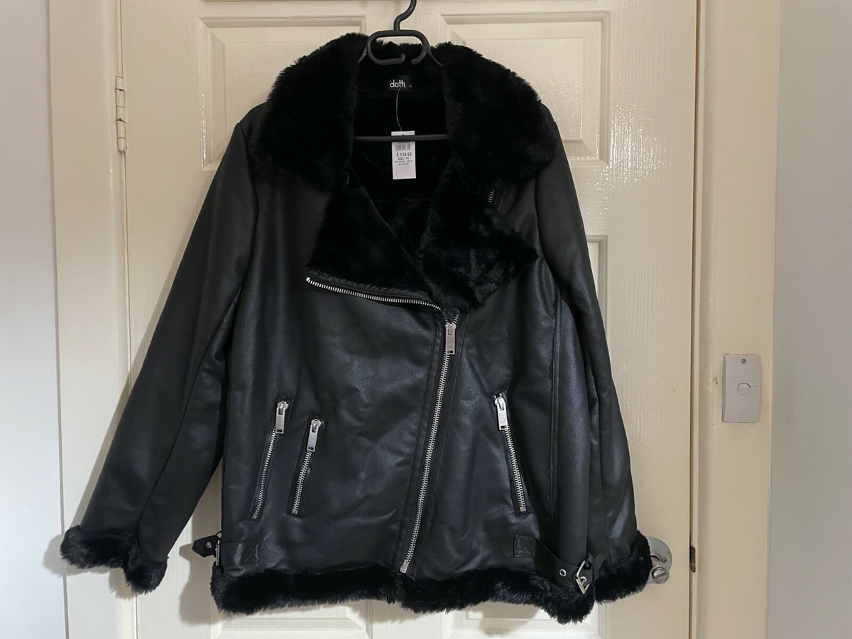 BNWT Black Aviator Jacket with Soft Faux Fur |Size 14| Brand New